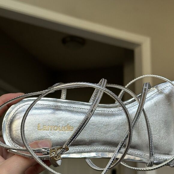 Larroudé Naomi Sandals Women’s Strappy Metallic Silver Shoes Womens Size 9 $275 - Picture 9 of 10